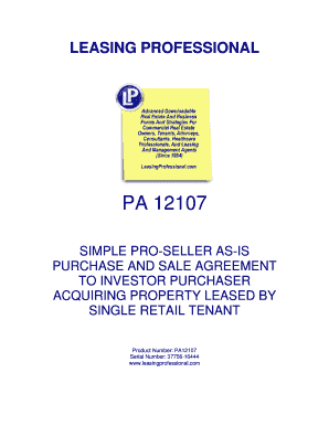 Simple Pro-Seller As-Is Purchase and Sale Agreement