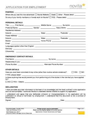 Novita Application for Employment