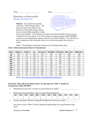 Student Worksheet Renewable Energy