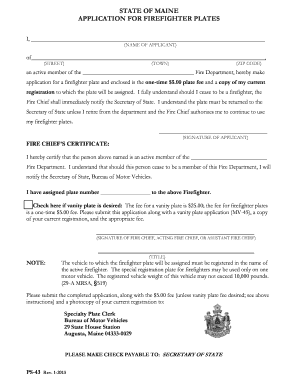 Maine Firefighter Plate Application