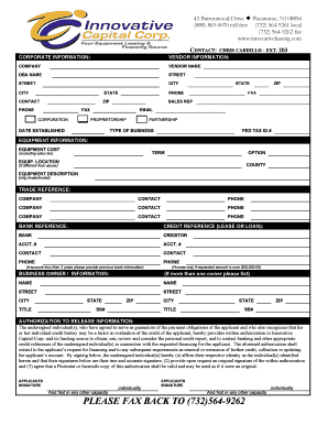 Innovative Leasing Equipment Application Form