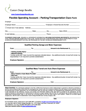 Flexible Spending Account Parking/Transportation Claim Form