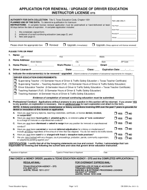 Texas Driver Education Instructor License Renewal Form