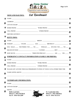 Cat Enrollment and Boarding Agreement