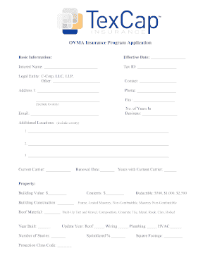 OVMA Insurance Program Application