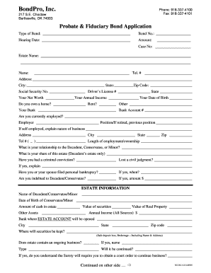 Probate Fiduciary Bond Application