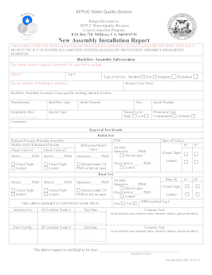 New Assembly Installation Report