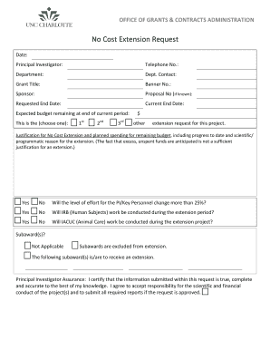 No Cost Extension Request