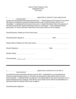 District iPad Protection Plan Agreement Form