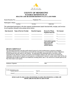 County of Mendocino Health Care Reimbursement Claim Form