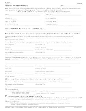 Customer Statement of Dispute Form