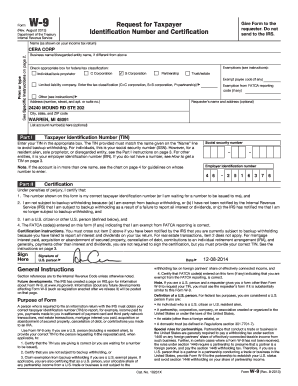 IRS Form W-9 Request for Taxpayer Identification Number and Certification