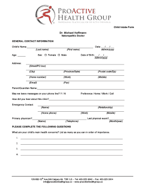 Child Intake Form for Naturopathic Doctor