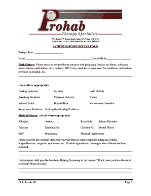 Patient History Intake Form