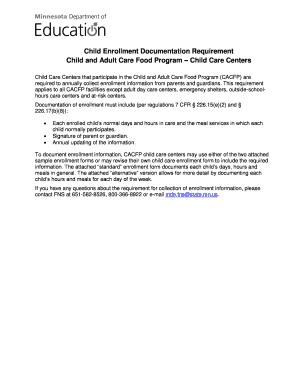 Child Enrollment Form for CACFP