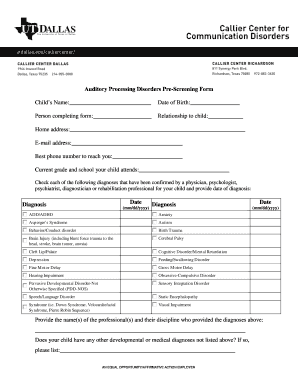 Auditory Processing Disorders Pre-Screening Form