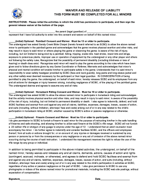 Minor Activity Waiver and Release of Liability