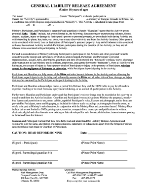General Liability Release Agreement for Minors
