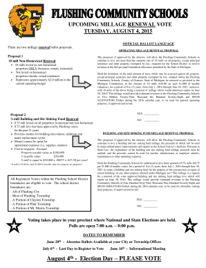 Flushing Community Schools Millage Renewal Ballot