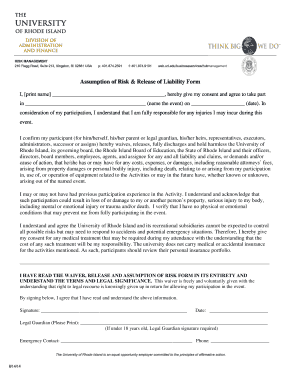 Assumption of Risk & Release of Liability Form