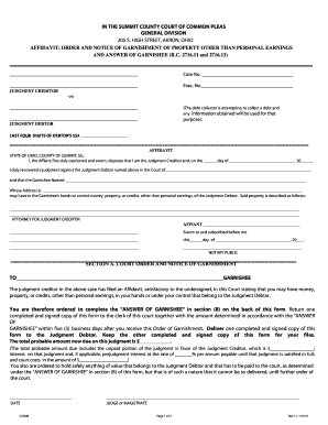 Ohio Garnishment Affidavit and Order