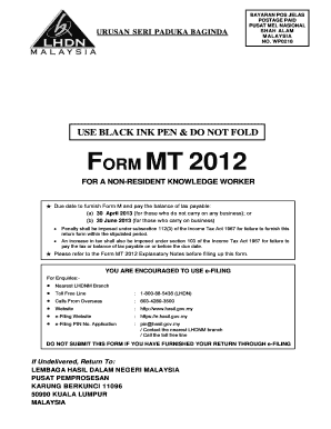 Form MT 2012 for Non-Resident Knowledge Worker