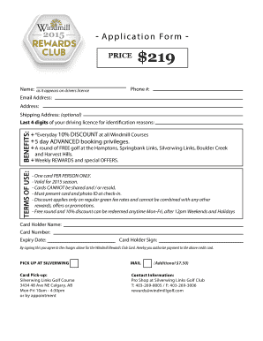 Windmill Rewards Club Application Form