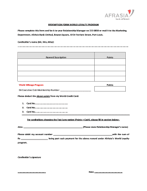 World Loyalty Program Redemption Form