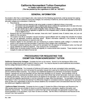 California Nonresident Tuition Exemption Form