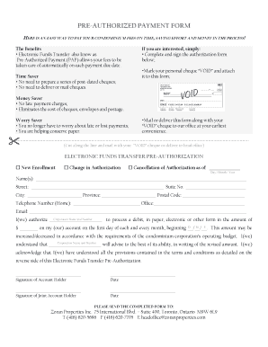 Condominium Fee Pre-Authorized Payment Form