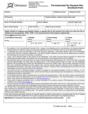 Oshawa Pre-Authorized Tax Payment Plan Enrolment Form