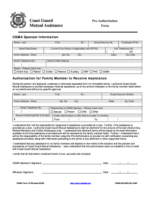 Coast Guard Mutual Assistance Pre-Authorization Form
