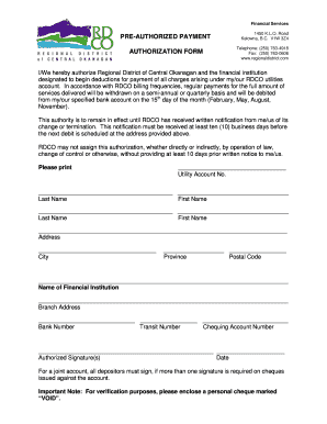 Pre-Authorized Payment Authorization Form