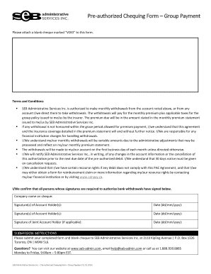 Pre-authorized Chequing Form - Group Payment