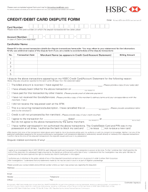 HSBC Credit/Debit Card Dispute Form