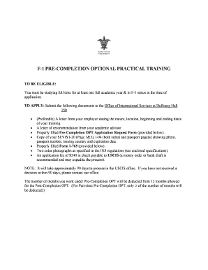 F-1 Pre-Completion Optional Practical Training Application