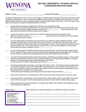 Dependent Student Special Conditions Review Form