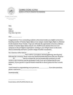 Gamma Sigma Alpha Membership Invitation Letter