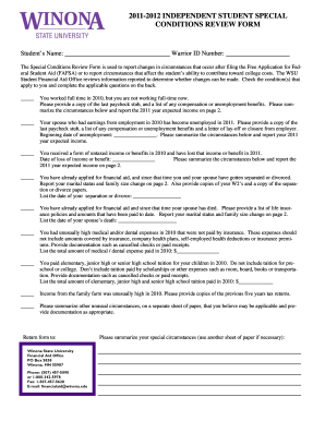 Independent Student Special Conditions Review Form