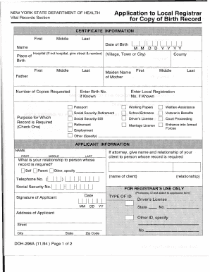 New York Birth Record Application