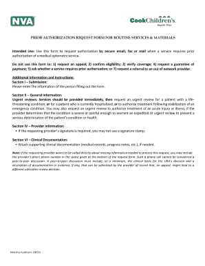 Prior Authorization Request Form for Routine Services