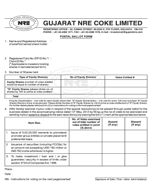 Gujarat NRE Coke Limited Postal Ballot Form