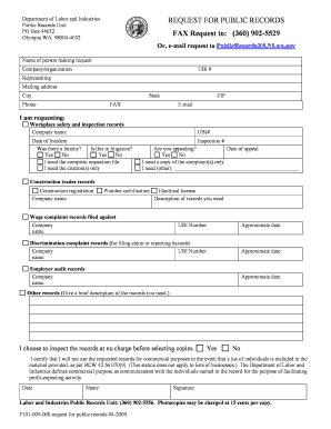 Washington State Request for Public Records