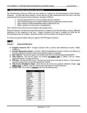 Non-Provision of Services Log Form