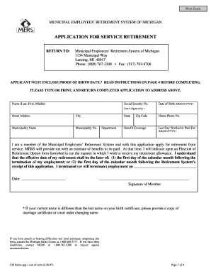 Michigan Municipal Employees Retirement Application