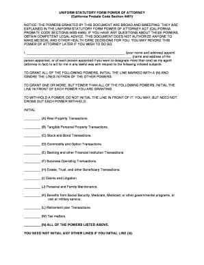 California Statutory Form Power of Attorney