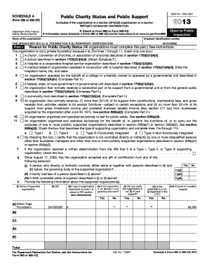 Schedule A Public Charity Status and Public Support Form 990