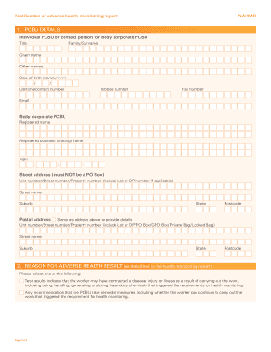 Notification of Adverse Health Monitoring Report