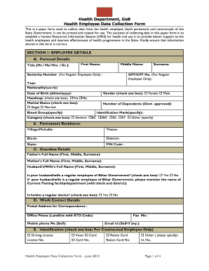 Health Employee Data Collection Form