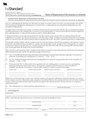 Notice of Replacement of Life Insurance or Annuities